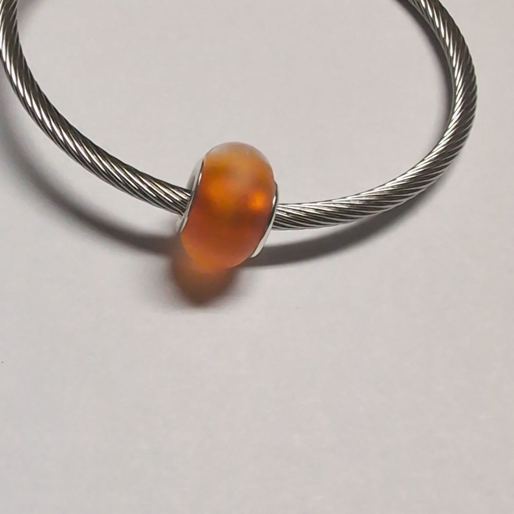 Frosted Two Tone Orange and Clear Charm‎ for Pandora Style Bracelet